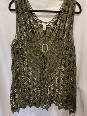 Est 1948 Olive Green Crochet Openwork Vest